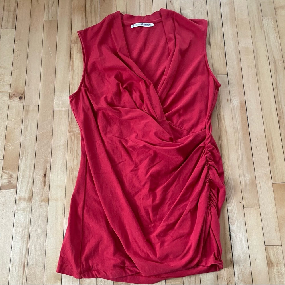 Peruvian Connection coral red Draped Surplice Camisole with Side Ruching - Picture 5 of 8